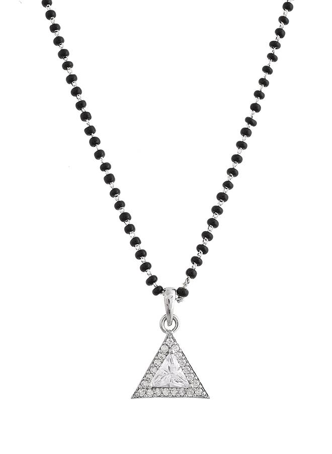 Sparkling Essential White Cz Studded Triangular Silver Mangalsutra Set : 8905124495133