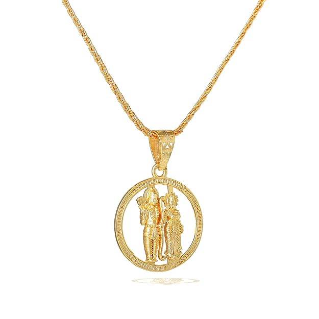 Fashion Jewelry Lord Rama & Sita Pendant For Men: Gold Plated Spiritual" Bhagawan Ram & Goddess Sita Maa" : OSAK013-IGPENDANT