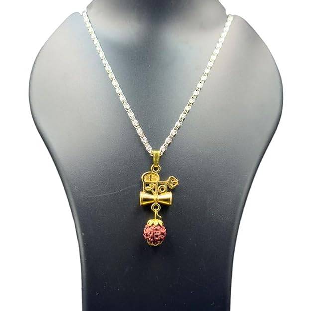 Jewelry Shiva Bholenath Rudraksha Pendant For Men'S: Gold & Rhodium Plated Divine "Mahadev Shiva Name & D : OSAK002-2TNPENDANT