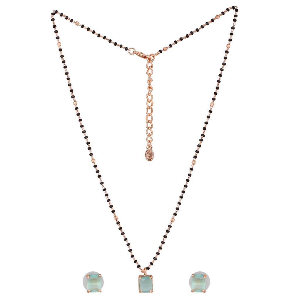 Estele Rose Gold Plated Cz Mangalsutra Necklace Set With Mint Green Stones For Women : ADMS039-RGMGNKER