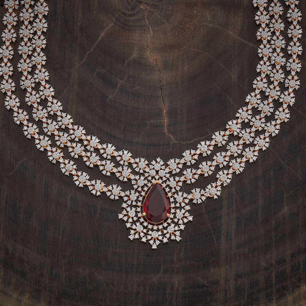 Kushal'S Fashion Jewellery Ruby Rhodium Gold-Plated Party Zircon Long Necklace-178616 : 427664