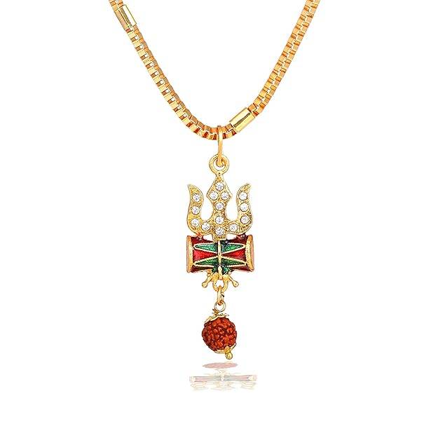 Gehena By Estele Fashion Jewelry Trishool With Damru Pendant Necklace For Men'S: Gold Plated Divine Tris : OSAK029-IGWEPENDANT