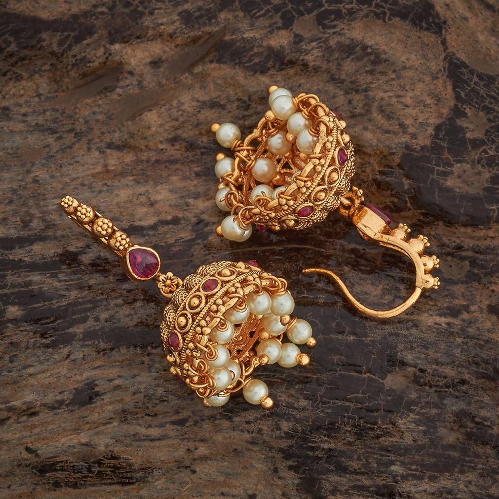 Kushal'S Fashion Jewellery Ruby Gold-Plated Ethnic Antique Jhumkas-433583 : 433583