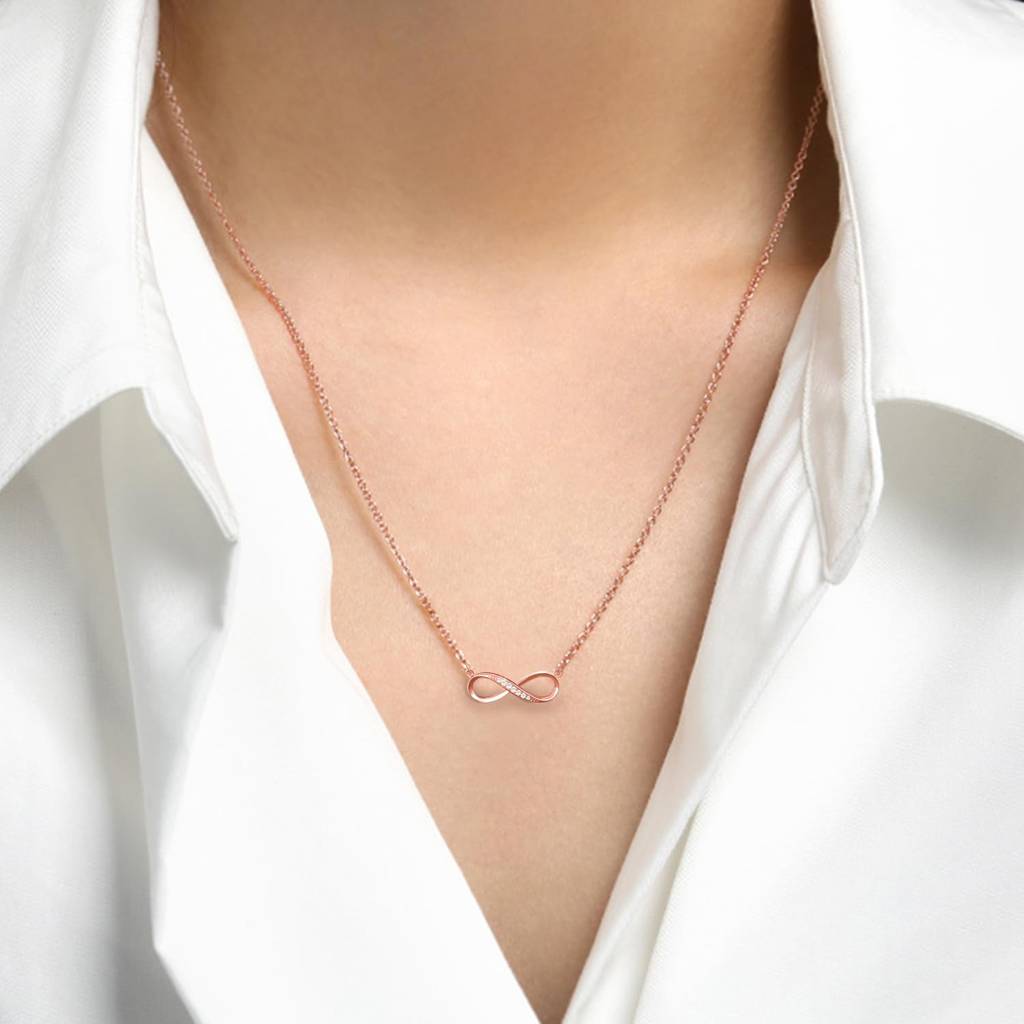 Rose Gold Plated Cubic Zirconia Studded Infinity Design Pendant Chain Necklace Stylish Fashion Jewellery For Women : PX8P180C