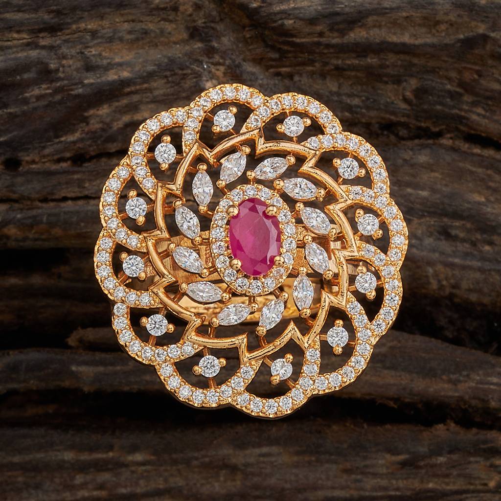 Ruby Gold-Plated Party  Zircon Finger Ring-409585 : 409585