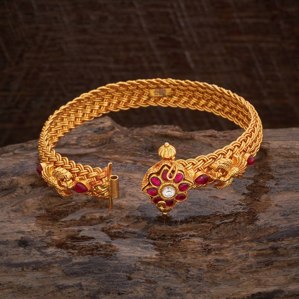 Kushal'S Fashion Jewellery Gold-Plated Ethnic 92.5 Pure Silver Temple Kada : 425275