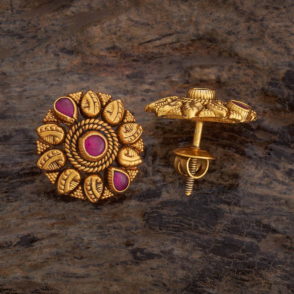 Kushal'S Fashion Jewellery Oxidised Gold-Plated Ethnic 92.5 Pure Silver Temple Studs-177440 : 425374
