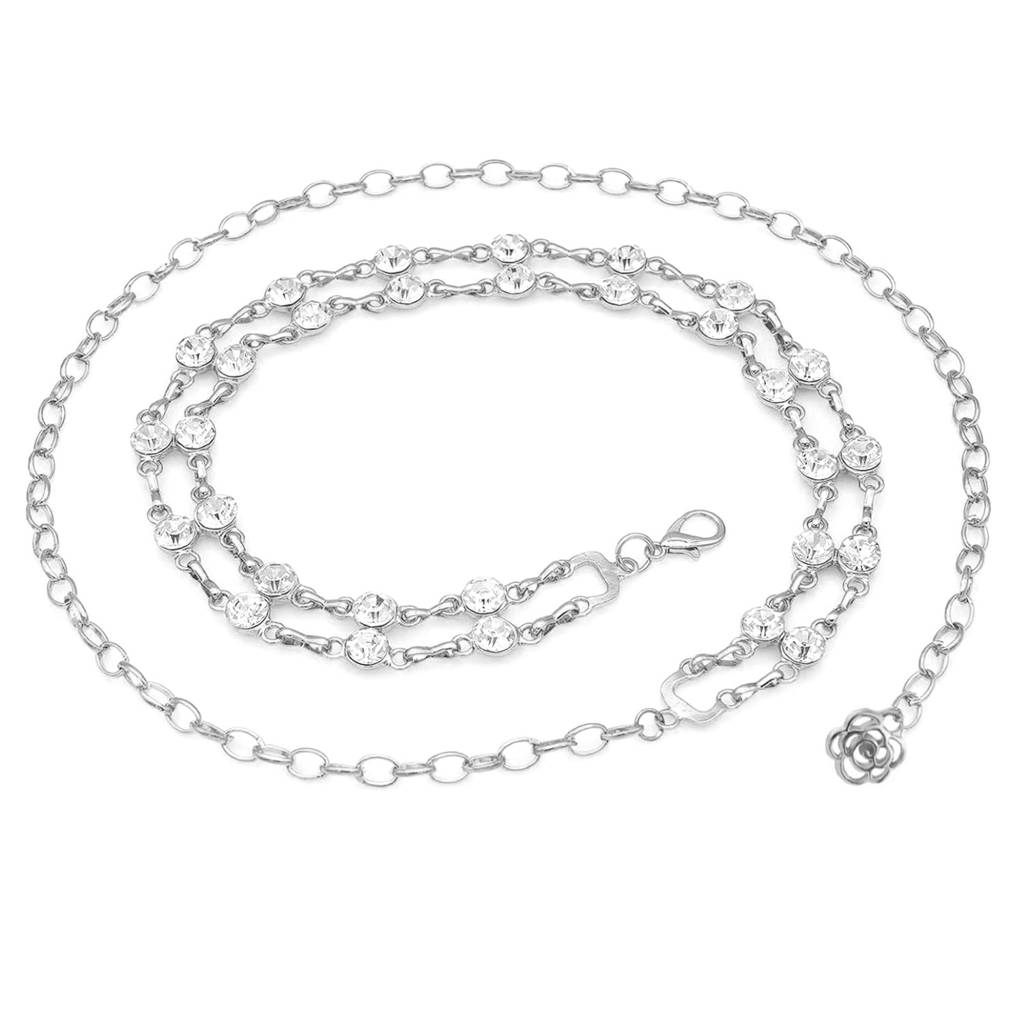 Cubic Zirconia Studded Dress Belly Chain Adjustable Waist Chain Fancy Kamarbandh Belt For Women-Px8Bch004 : PX8BCH004S
