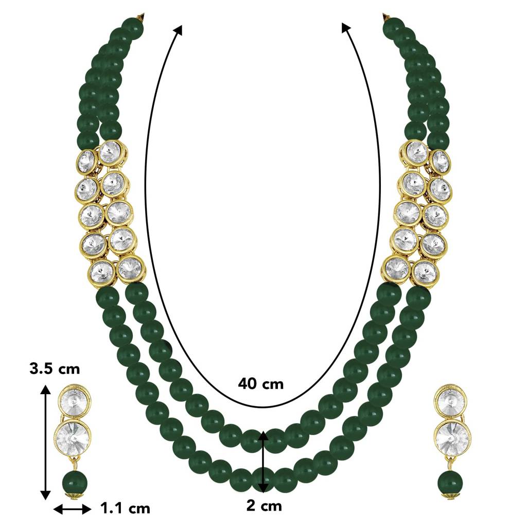 Gold Plated Crystal Pearl Long Necklace With Earring Traditional Jewellery Set For Women Girls : PF24N217G