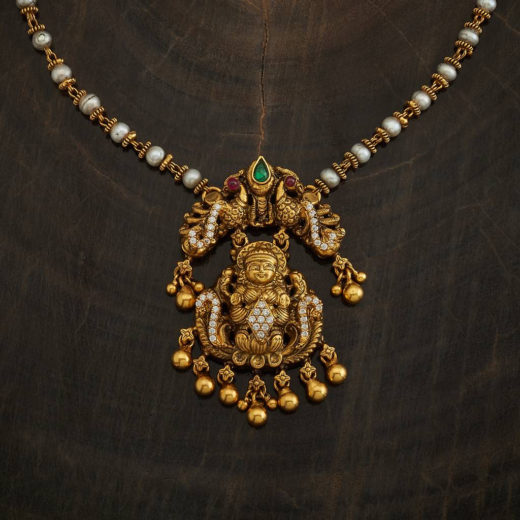 Kushal'S Fashion Jewellery Ruby-Green Oxidised Gold-Plated Ethnic 92.5 Pure Silver Temple Necklace-177168 : 424862