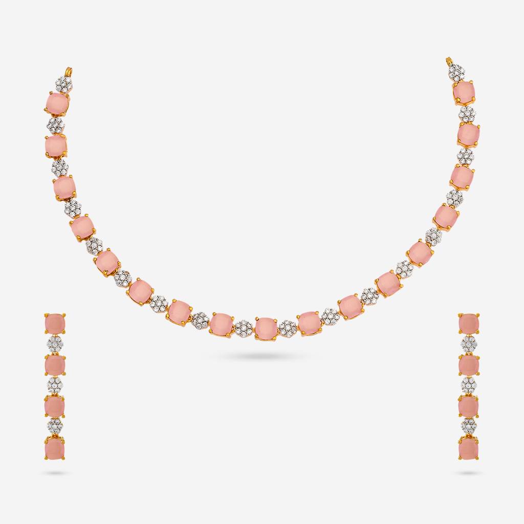 Gold-Plated Party Zircon Necklace Set-440932 : 440932