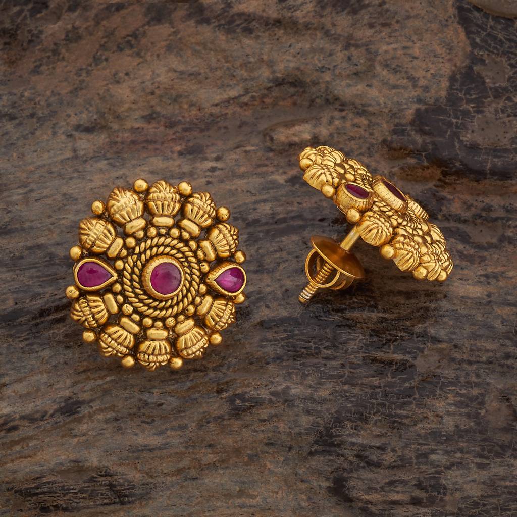 Kushal'S Fashion Jewellery Oxidised Gold-Plated Ethnic 92.5 Pure Silver Temple Studs-177441 : 425376