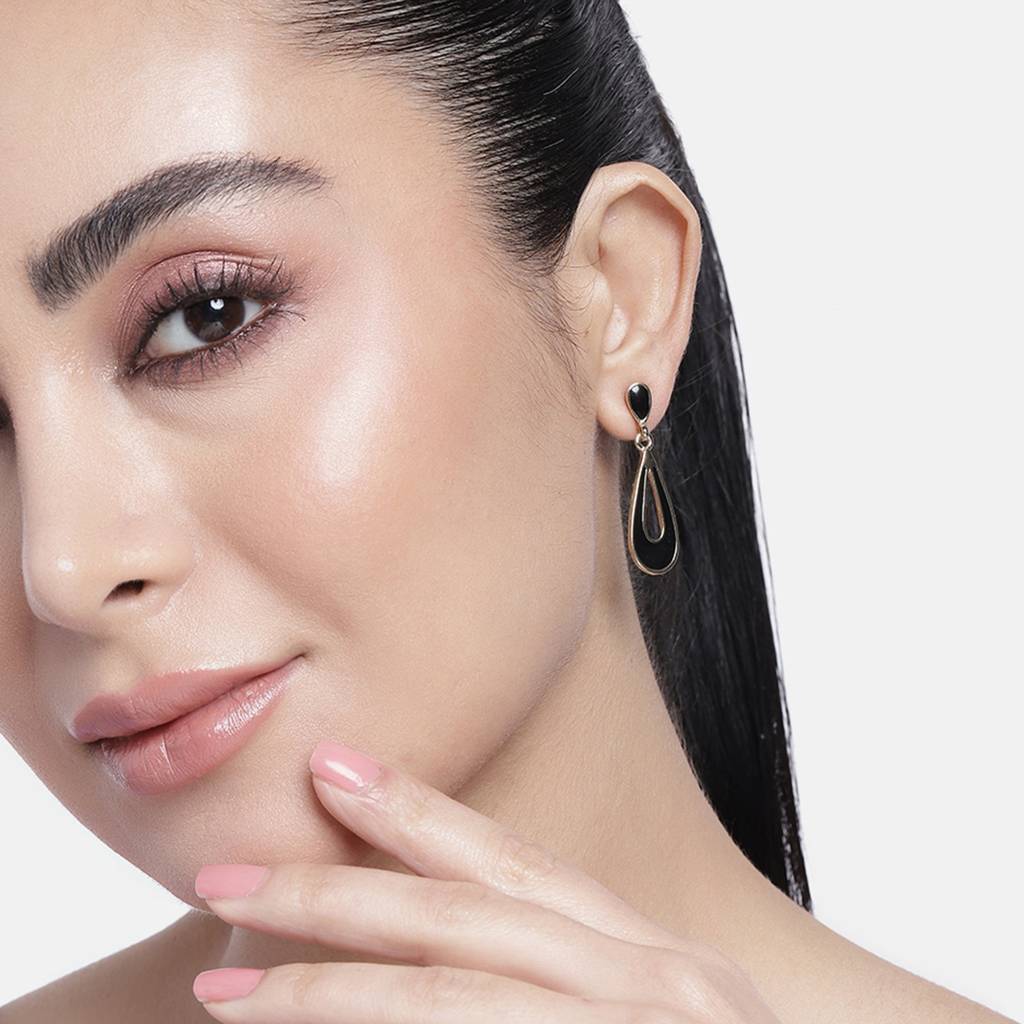 Estele Gold Plated Trendy Black Enamel Drop Earrings For Girls And Women : 580708ER