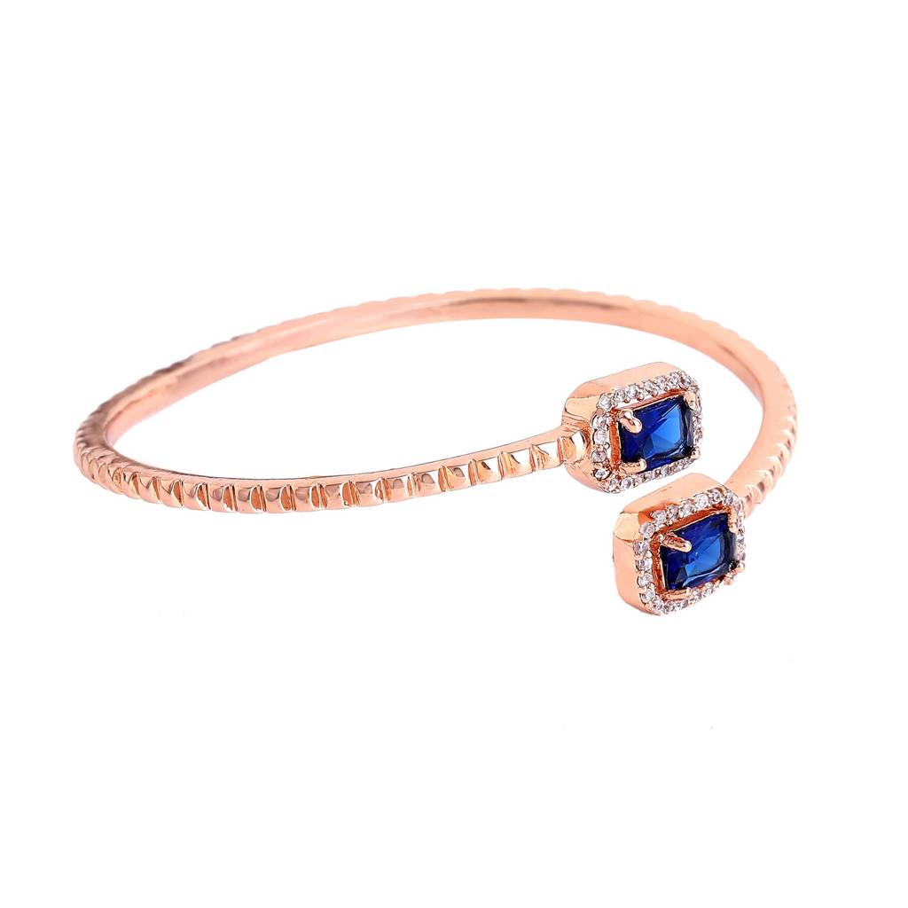 Estele Rosegold Plated Lightweight Graceful Kada Bracelet With Blue Glittering American Diamonds|Stylish Acces : AD-093-RGBLBR