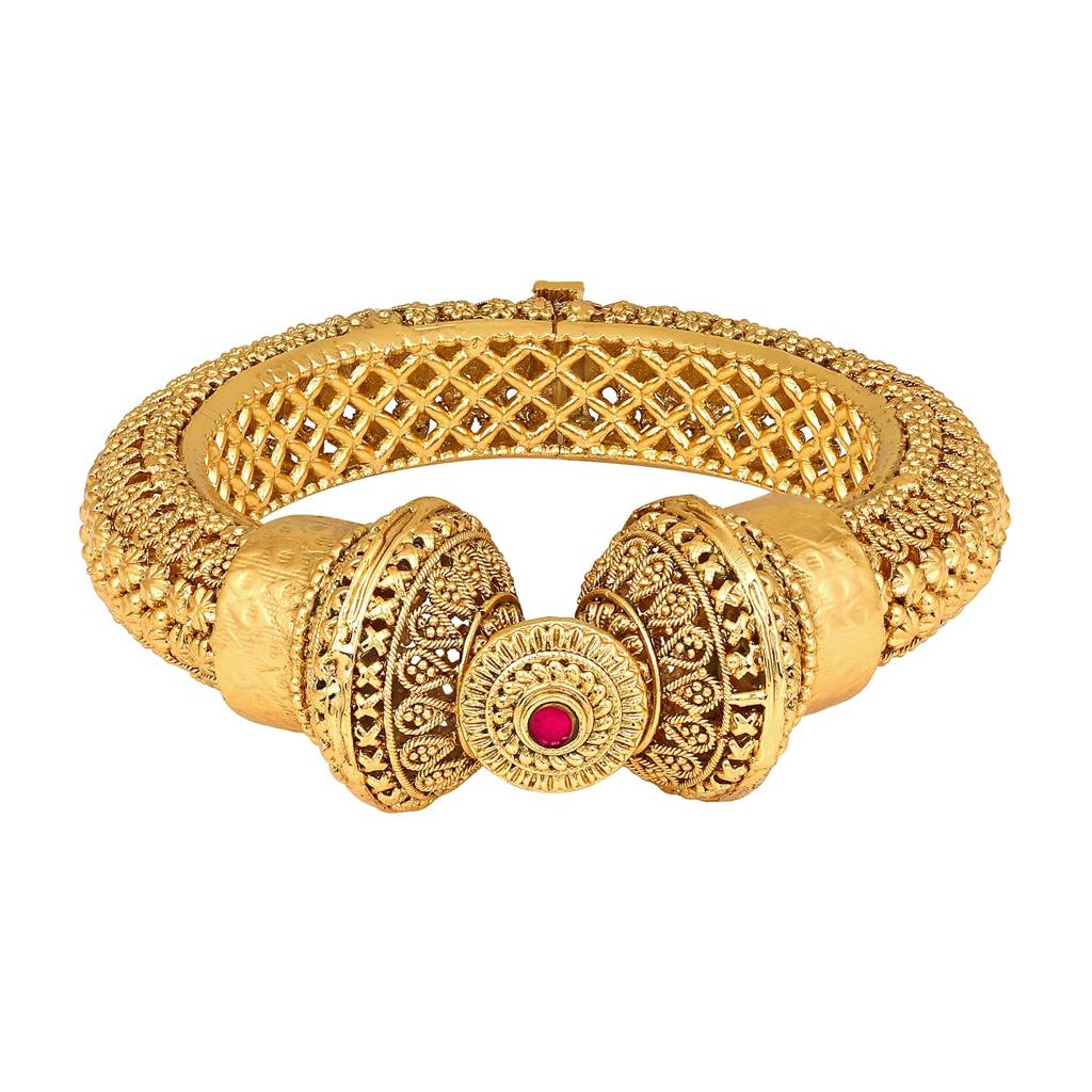 Gold Plated Thick Single Piece Openable Kadaa Bangle Traditional Gokhru Jewellery For Women : PF74B137-S1-4