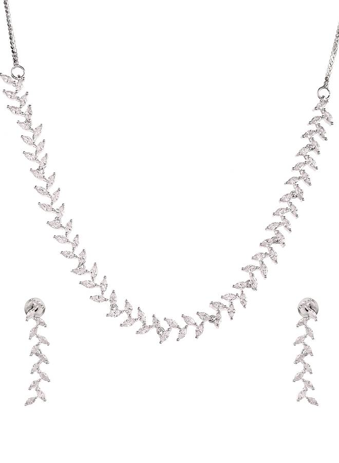 Marquise Cut Cz Adorned Brass Silver Plated Jewellery Set : 8905124464955