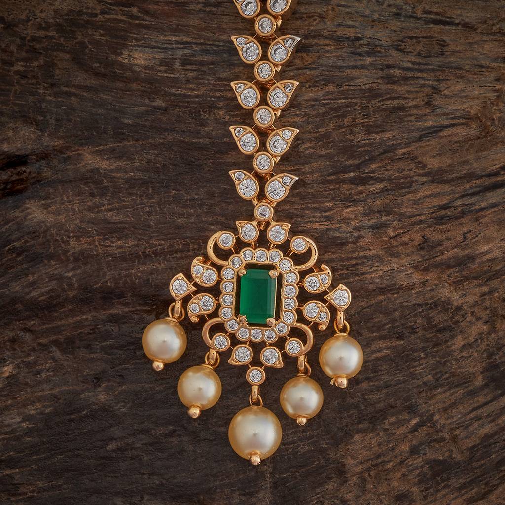 Kushal'S Fashion Jewellery Green Gold-Plated Party Zircon Maang Tikka-175790 : 421418