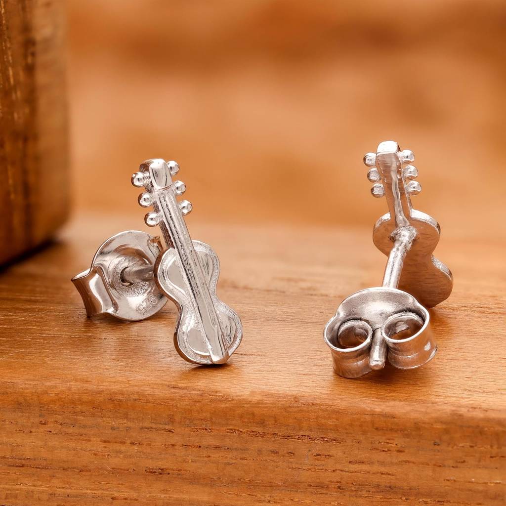 925 Silver Violin Stud Earrings | Music Inspired Jewelry Gift : SE_000885