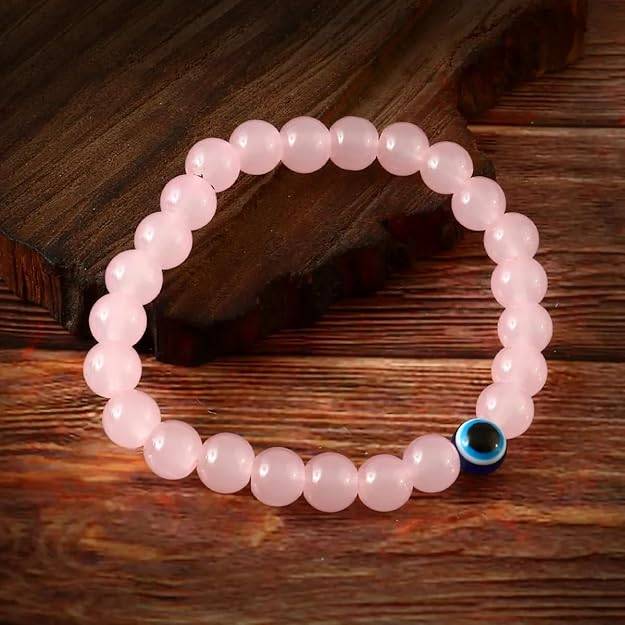 Gehena By Estele Charming Pink Evil Eye Bracelet For Men & Women: Stylish & Protective Pink Beaded Bracelet F : OSAK007-IRPNBR