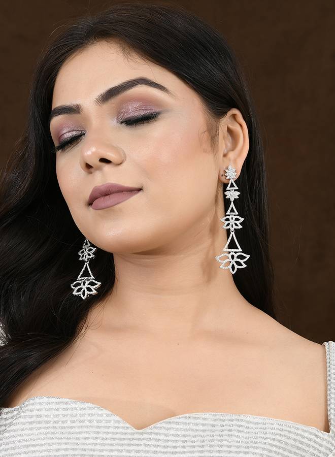 Sparkling Elegance Glamorous Gleam American Diamond Dangler Earrings : 8905124528381