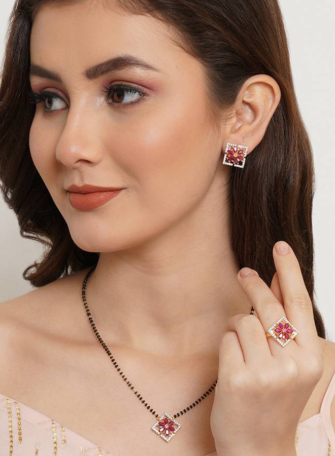 Sparkling Elegance Red Zirconia Gemstones Mangalsutra Set : 8905124472004