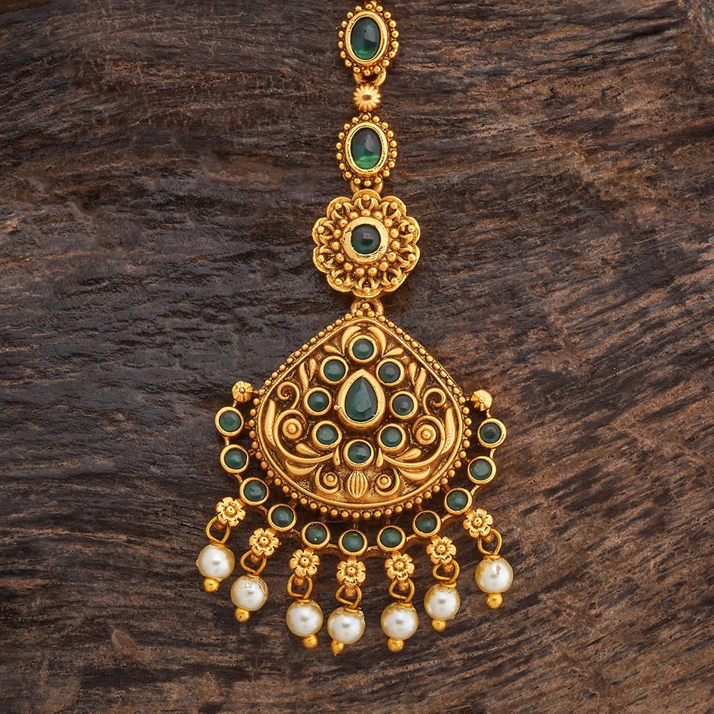 Kushal'S Fashion Jewellery Green Gold-Plated Ethnic Antique Tikka -431516 : 431516