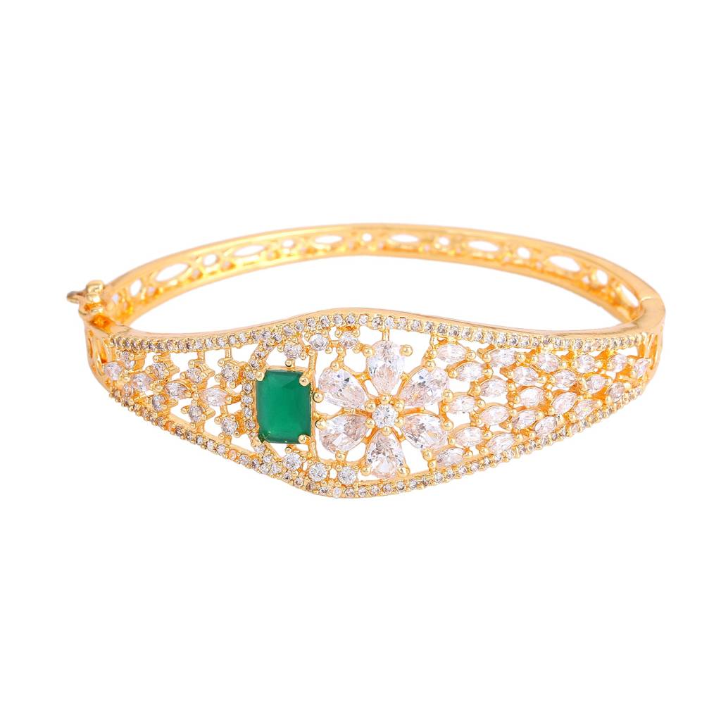 Estele Royal Shine Gold Plated American Diamond Bracelet With Green & White Stones | A Statement Of Grandeur : AD-072-IGWEGNBR