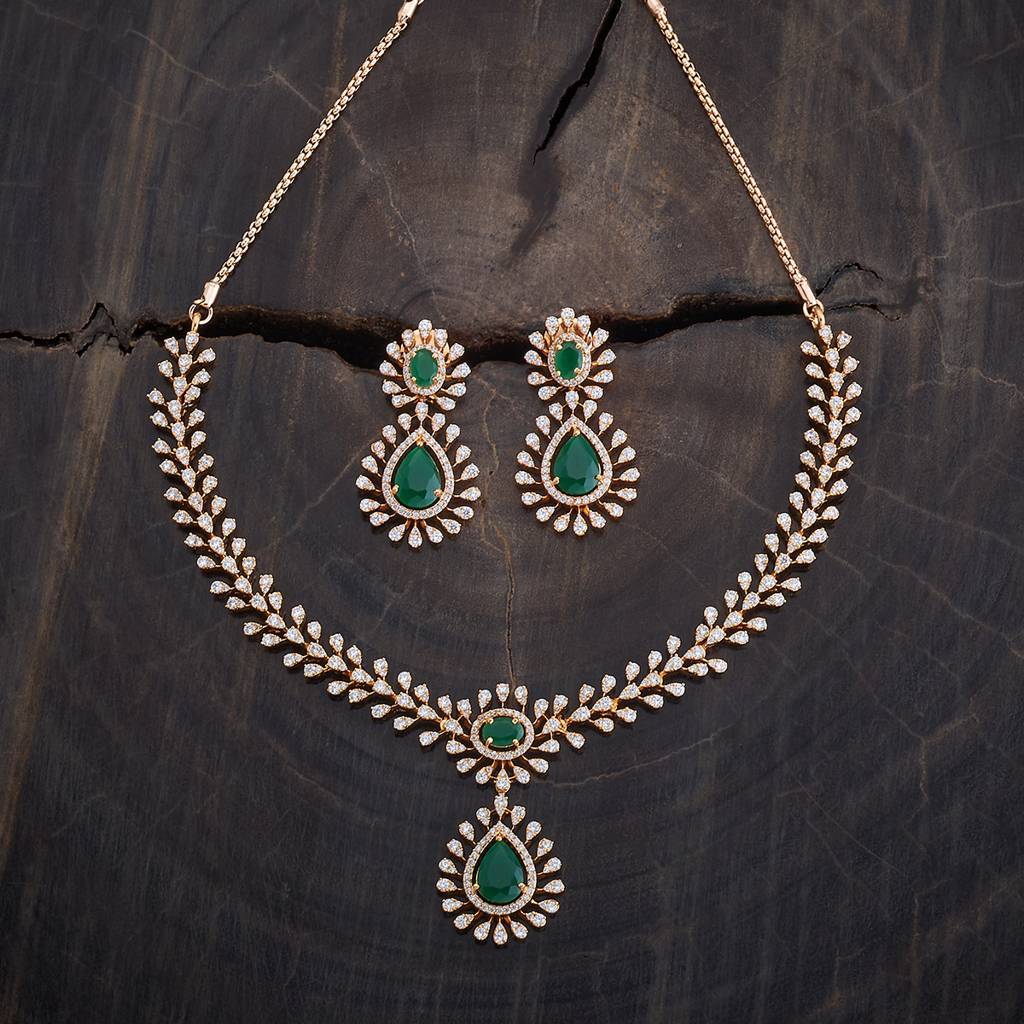 Kushal'S Fashion Jewellery Green Gold-Plated Party Zircon Necklace Set-175794 : 421283