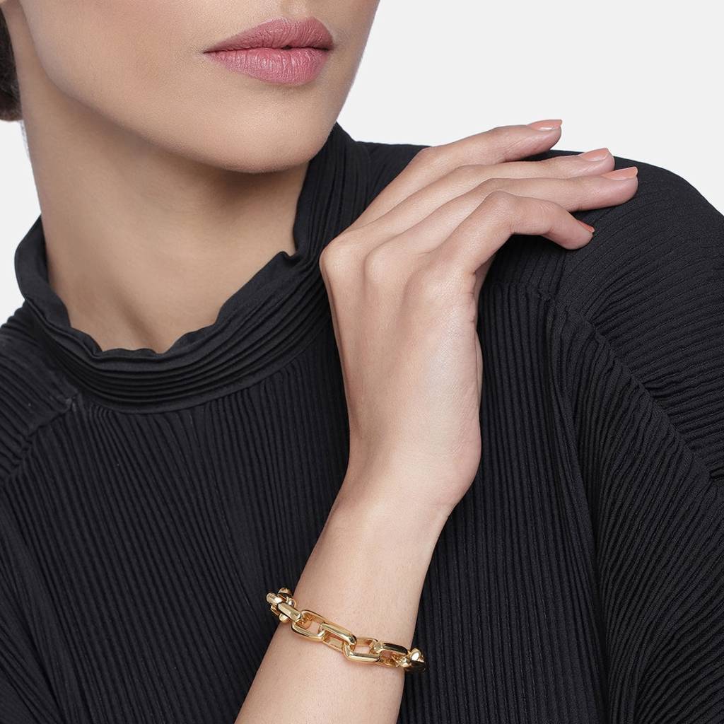 Estele Gold Plated Trendy Rectangle Link Bracelet For Women : 190BR