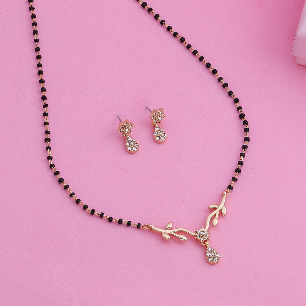 Estele Gold Plated Flower Drop Mangalsutra Necklace Set For Women : EMS13080022NKER