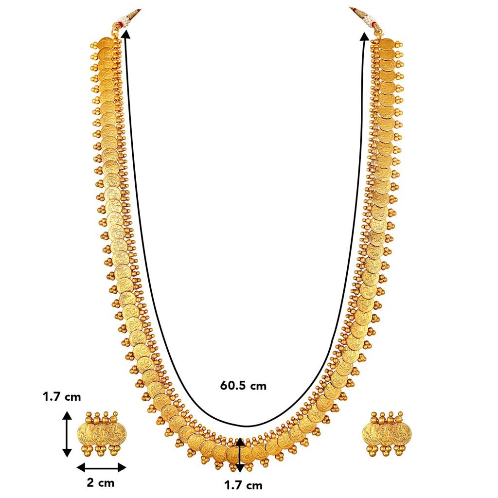 Gold Plated South Indian Traditional Bridal Long Maharani Coin Necklace Earrings Jewellery Set Gift For Women Girls : PF04N04