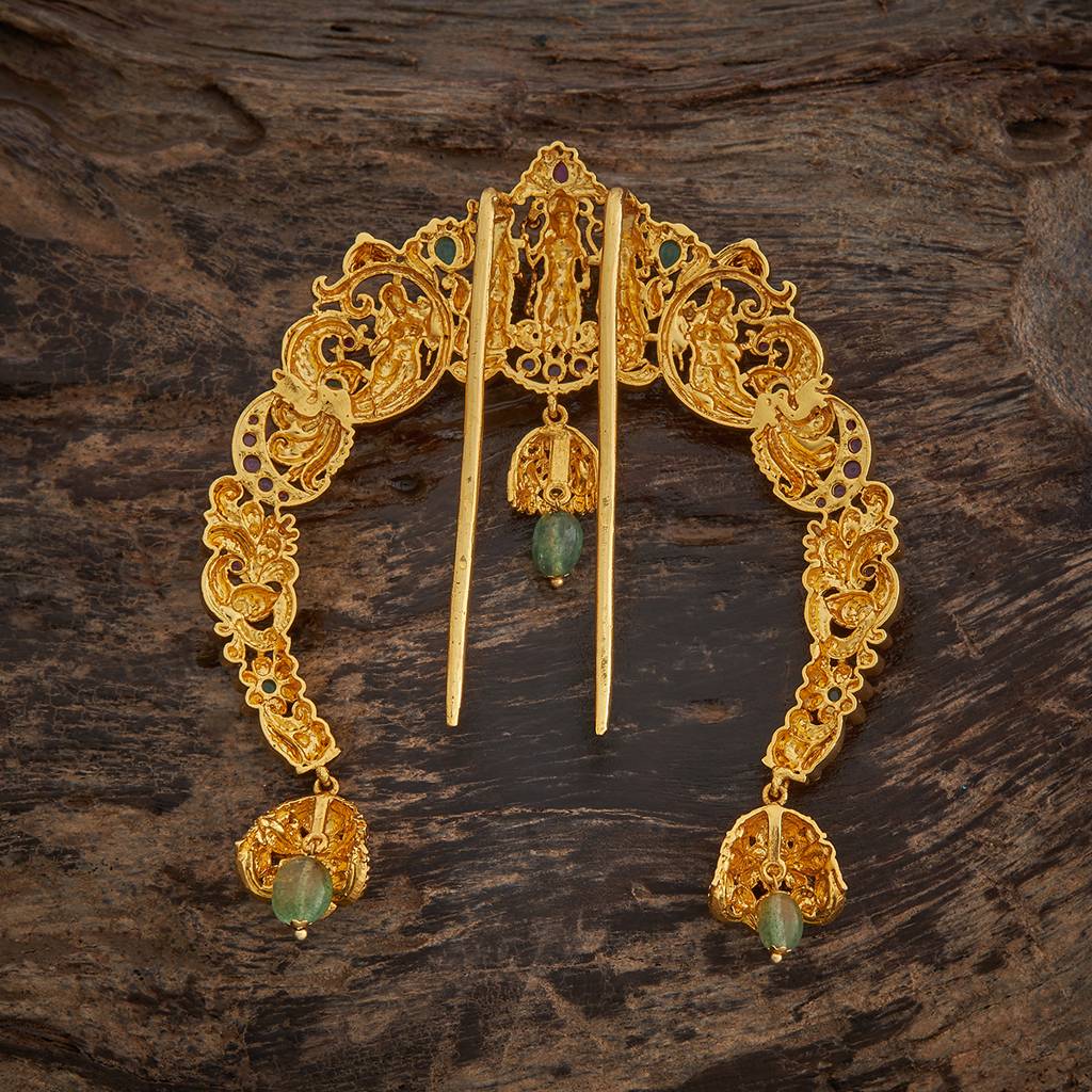Kushal'S Fashion Jewellery Ruby-Green Gold-Plated Ethnic Antique Hair Brooch -185167 : 442026