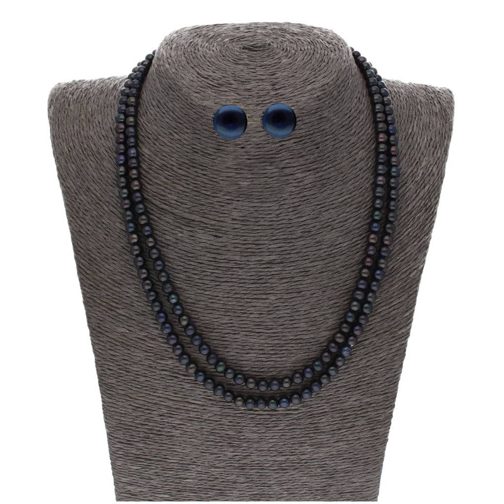 2 Line 5-6Mm Black Round Pearl Set : JPJUN-20-149