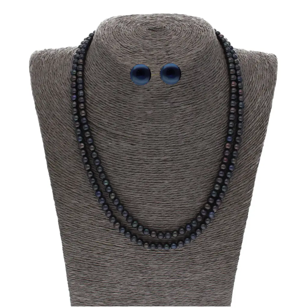 2 Line 5-6Mm Black Round Pearl Set : JPJUN-20-149
