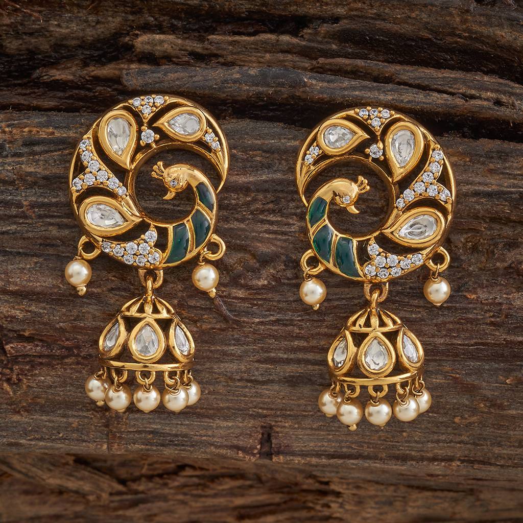 Kushal'S Fashion Jewellery Green Victorian-Plated Ethnic Kundan Drop Earrings-182264 : 435399