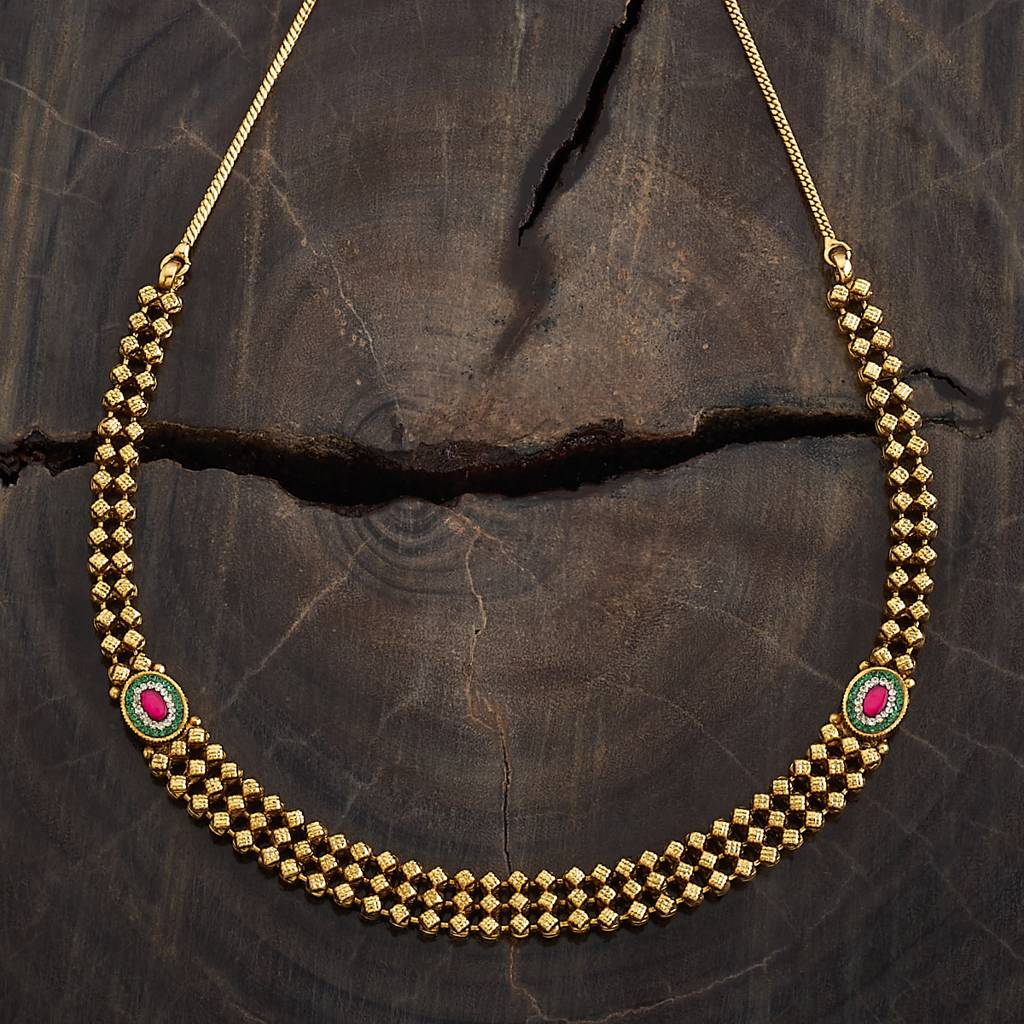 Kushal'S Fashion Jewellery Ruby-Green Gold-Plated Ethnic Antique Necklace-181105 : 433034
