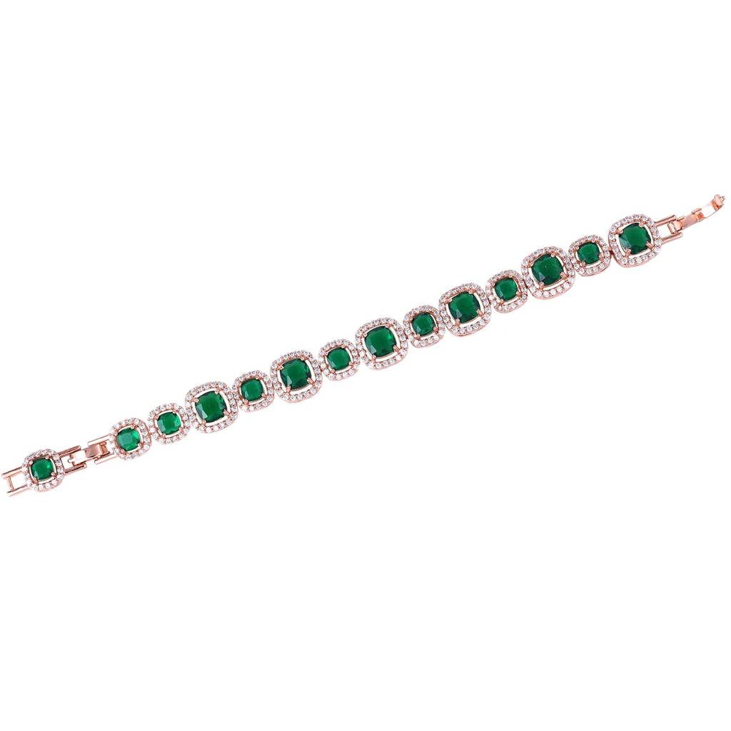 Estele Rosegold Plated Stylish Charm Bracelet With Green American Diamonds: Lightweight & Modern Design For Wo : AD-066-RGGNBR