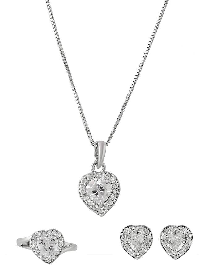 Sparkling Essentials Heart Shaped Cluster Setting White Cz Box Set : 8905124480207