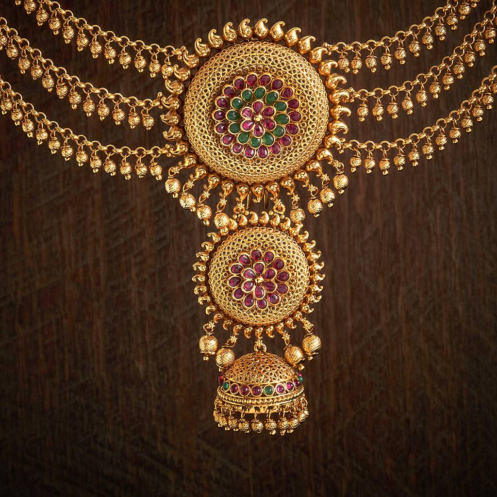 Ruby-Green Gold-Plated Ethnic Antique Hair Brooch  -413183 : 413183