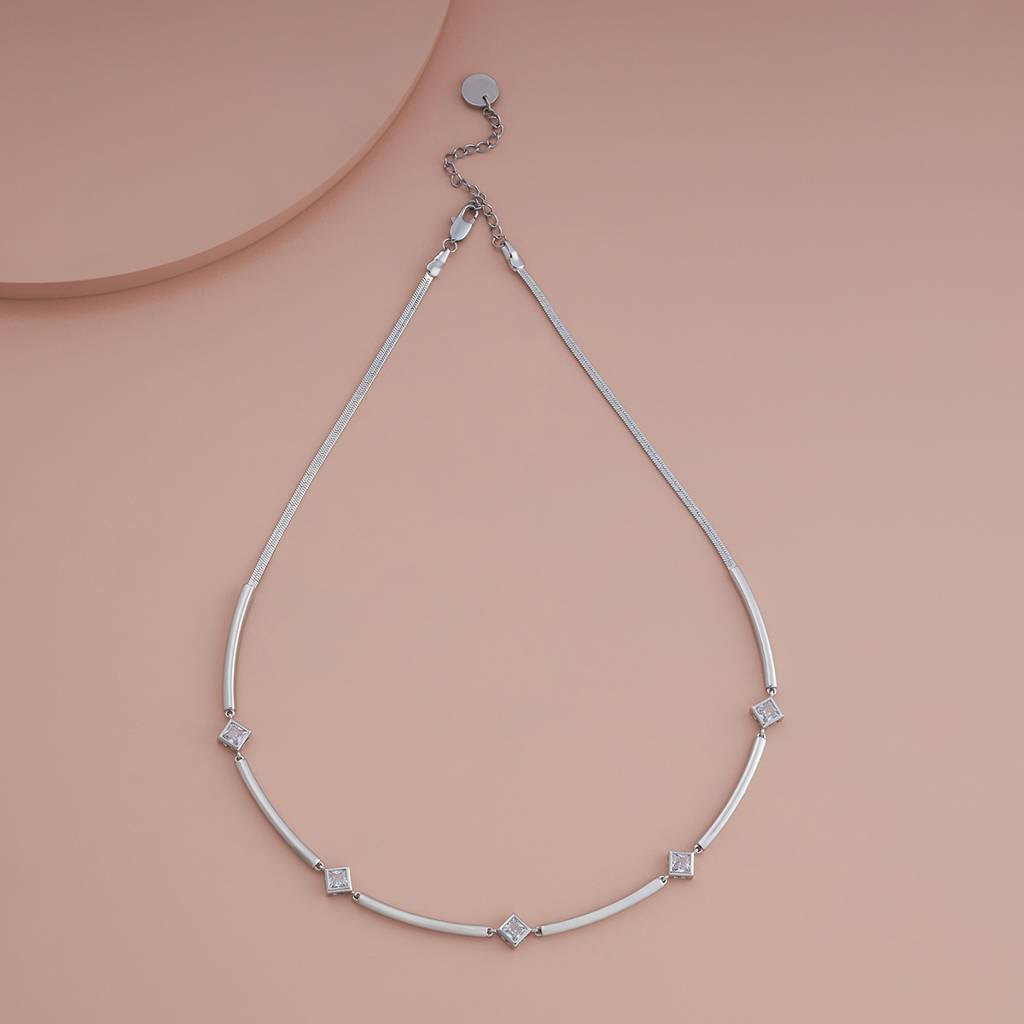 Kushal'S Fashion Jewellery White Rhodium-Plated Party Trendy Zircon Necklace-183811 : 438807