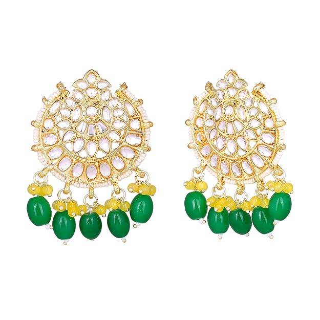 Estele Gold Plated Beautiful Gehena Drop Earrings With Yellow & Green Beads For Women : PJ-010-IGYLGNER