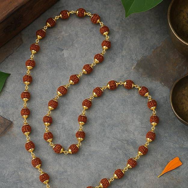 Modern Gold Finish Rudraksha Beaded Chain For Spiritual, Festive Daily  Wear For Men Alloy Maroon