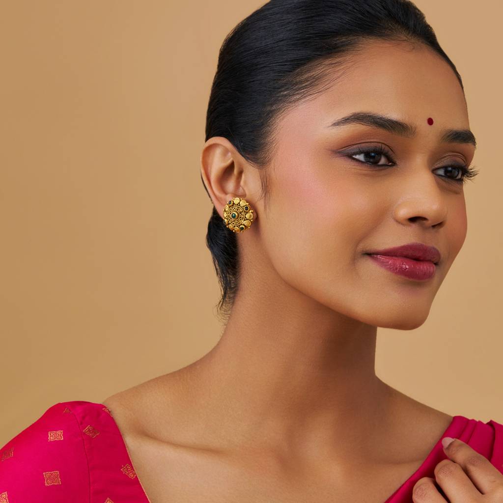 Kushal'S Fashion Jewellery Oxidised Gold-Plated Ethnic 92.5 Pure Silver Temple Studs-177454 : 425391