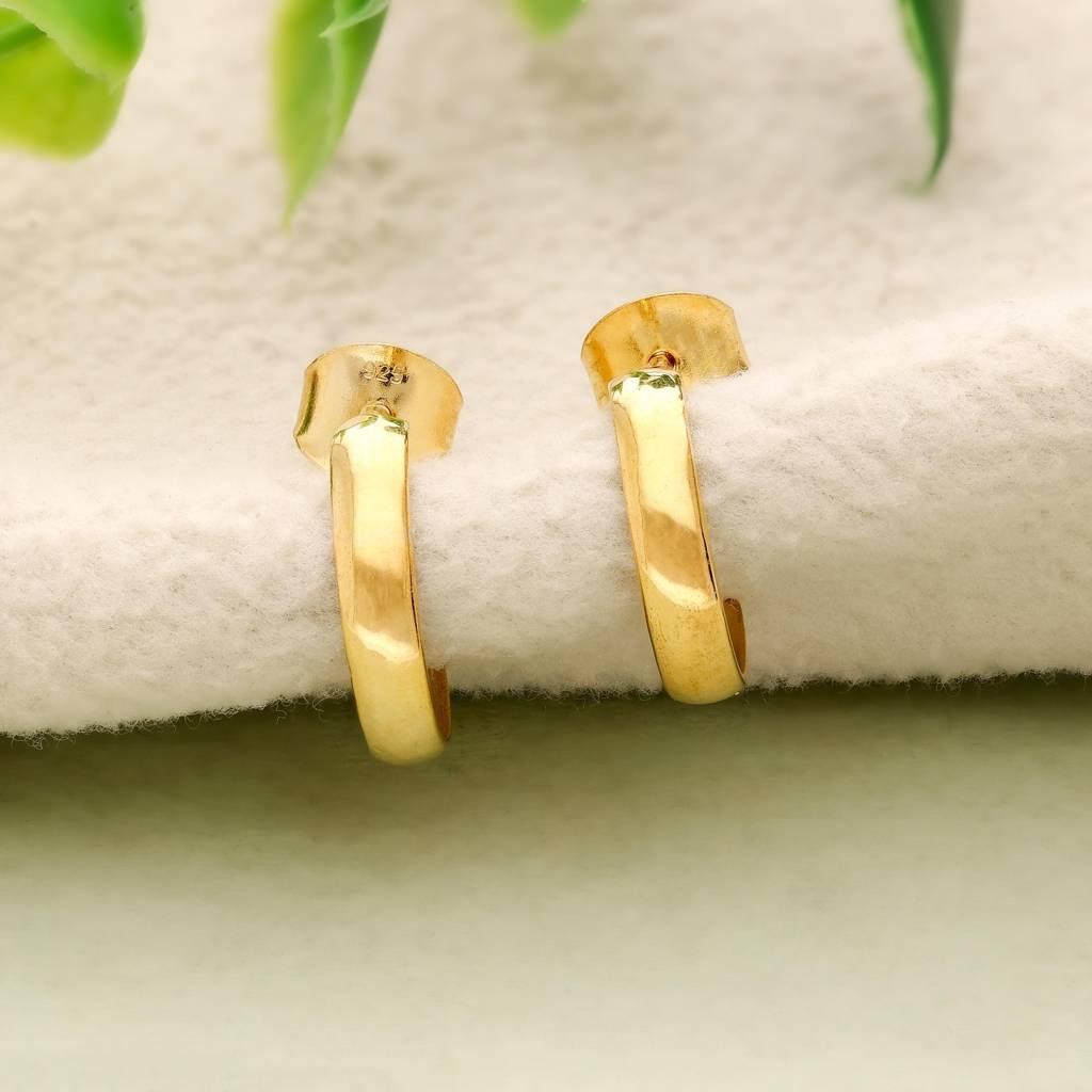 Dainty 925 Silver Gold Finish Mini Half Hoop Earrings : SE_000954