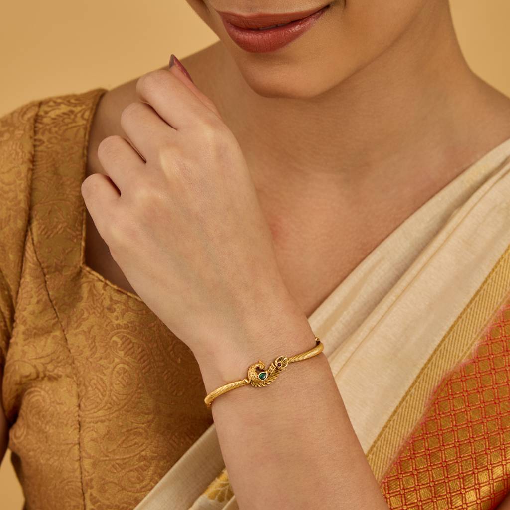 Kushal'S Fashion Jewellery Ruby-Green Gold-Plated Ethnic Antique Kada-180554 : 431505