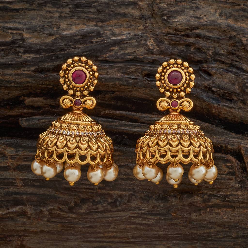 Kushal'S Fashion Jewellery Ruby Gold-Plated Ethnic Antique Jhumkas-436297 : 436297