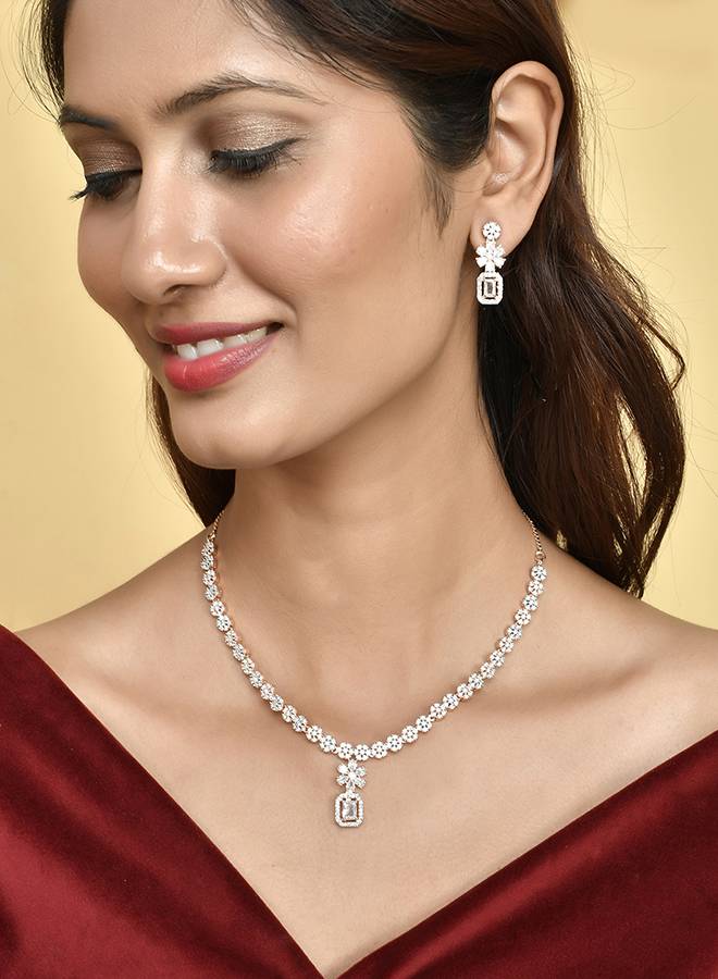 Sparkling Elegance Round Cut Cz Jewellery Set : 8905124498790