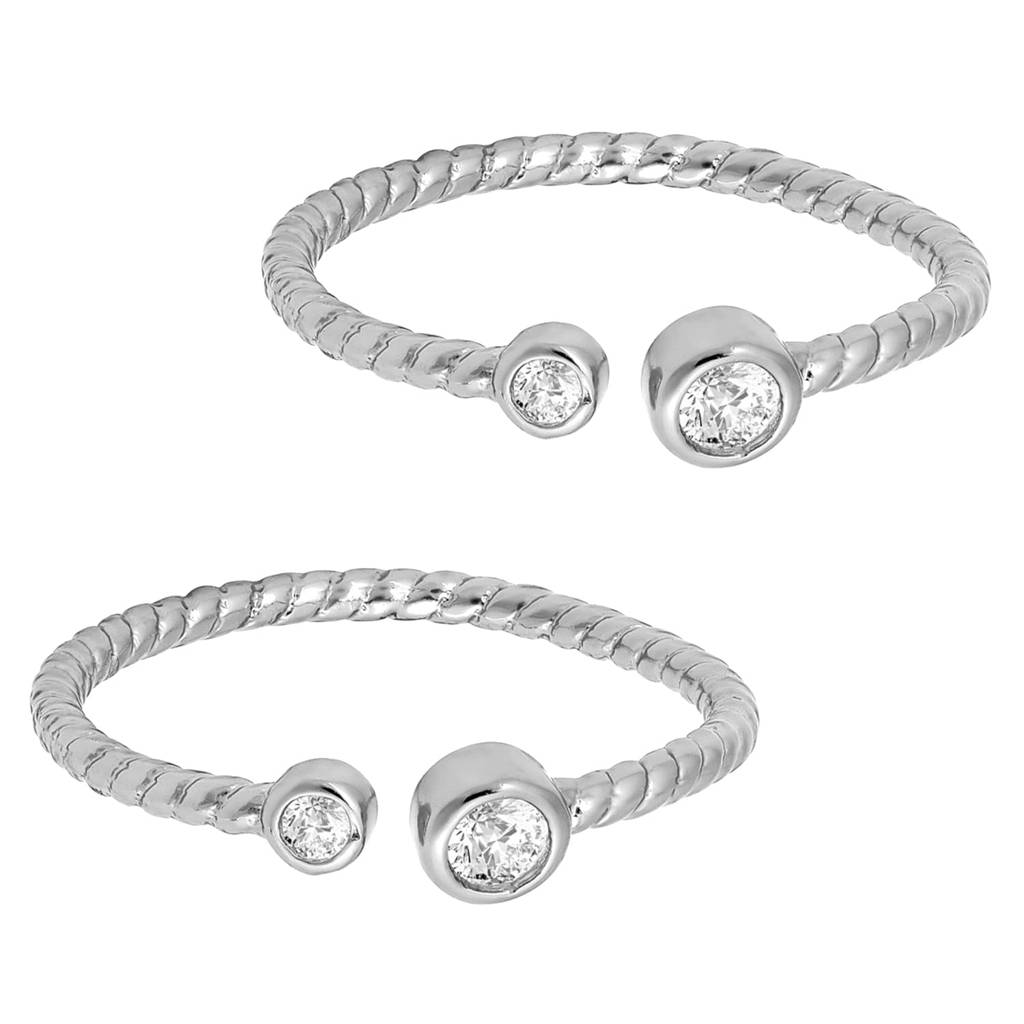 Silver Plated Cz Studded Adjustable Fancy Toe Ring Stylish Bichiya Daily Regular Jewellery For Women : PF30TR21S