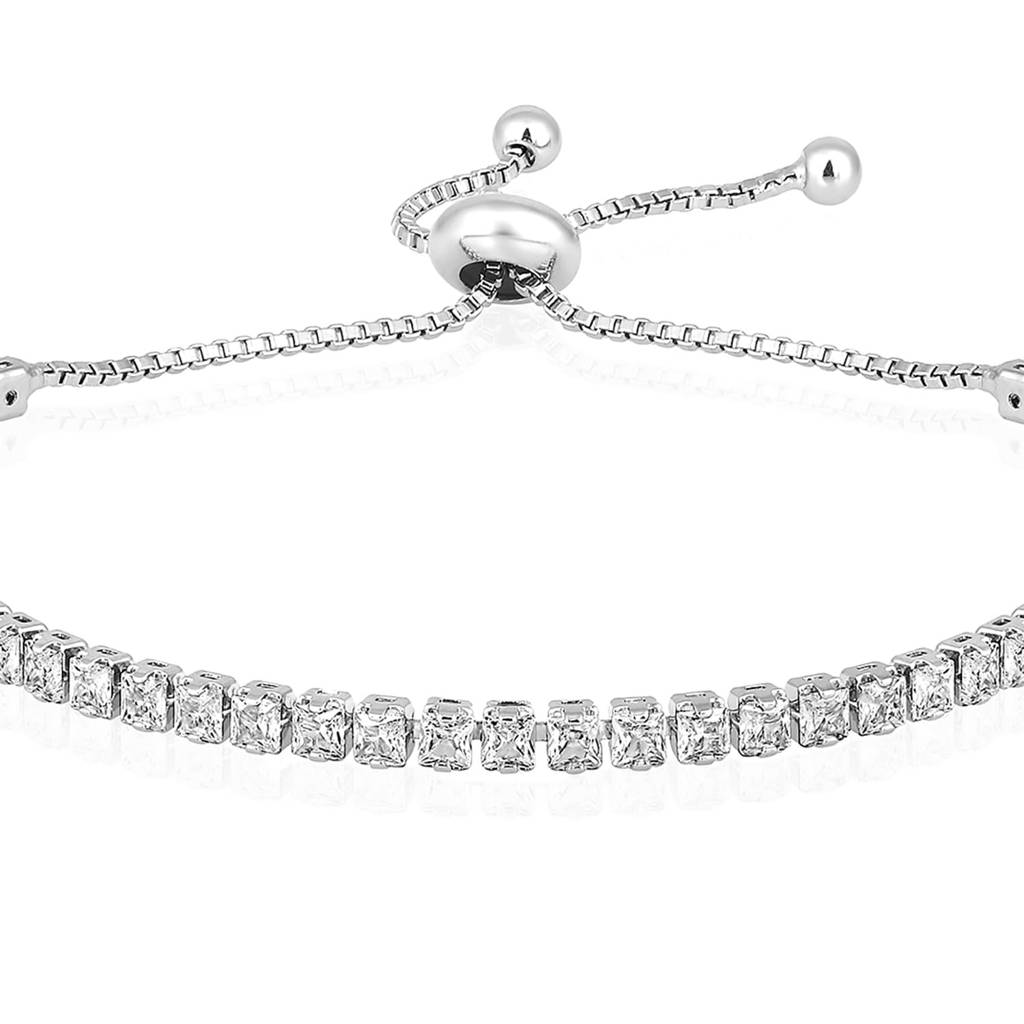 Silver Plated Cubic Zirconia Studded Adjustable Fancy Tennis Bracelet Contemporary Jewellery For Women Girls : PX8B84S