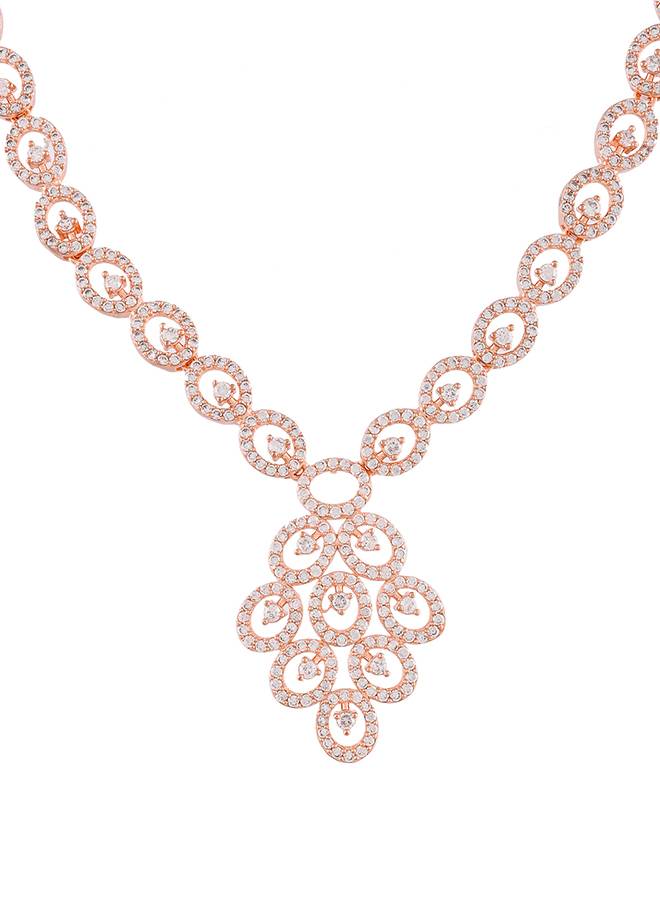 Sparkling Elegance Heavily Embellished Rose Gold Plated Jewellery Set : 8905124499797